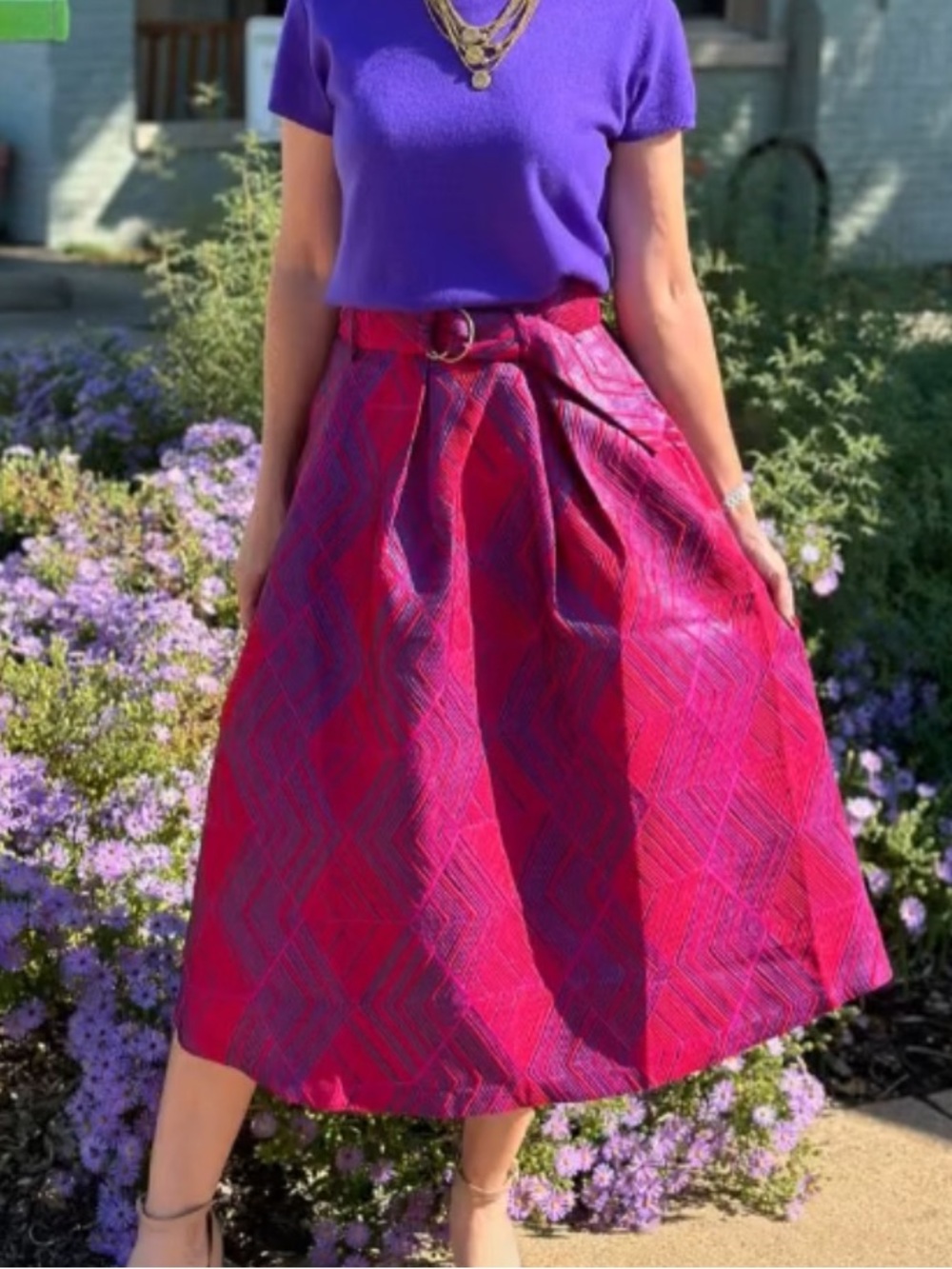 Emily Lovelock Zelda Jacquard Skirt in Crimson - Large